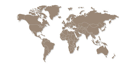 Brown World Map &ndash; Flat Vector Political Map Illustration