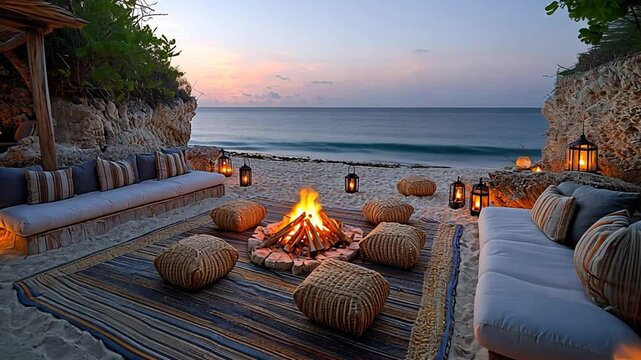 Beach Bonfire at Sunset: Tropical Paradise Getaway