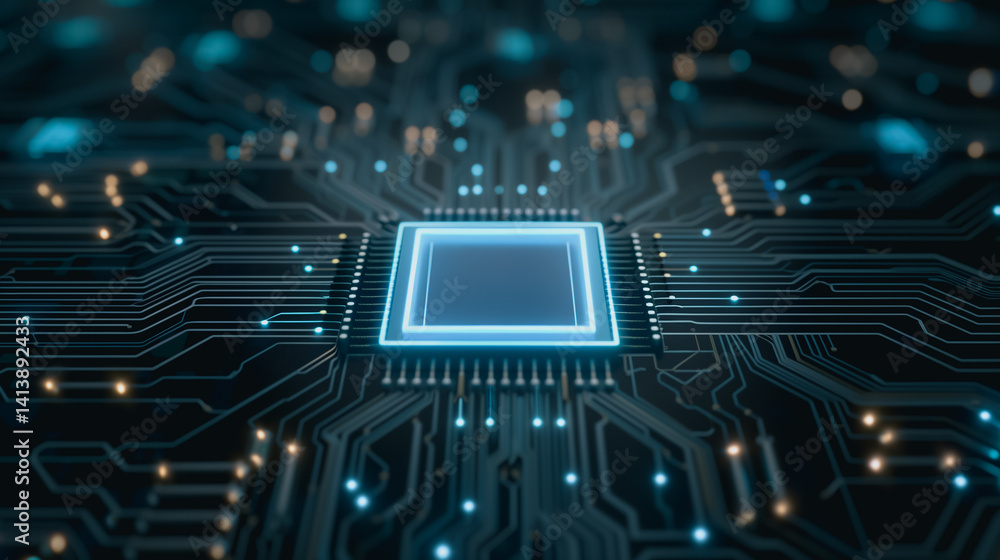 Poster central processing unit: a close-up shot reveals the intricate details of a central processing unit 