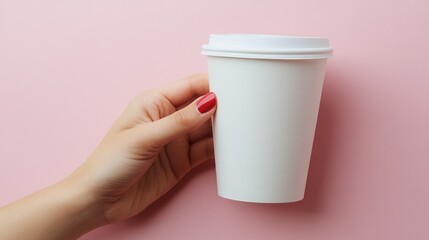 Hand holding a white disposable coffee cup