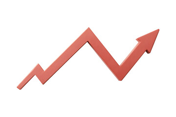 Red upward arrow graph showing rising trend isolated on cut out PNG or transparent background. Concept of changes in market prices and of revenue increase, stock or business growth.