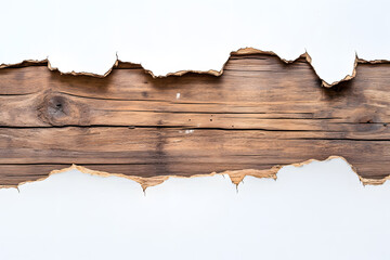 Holes breaking through brown wooden walls on white background. Texture Background Abstract. Break in wall of old wood. Break down. Fall into decay damage. Cracks. decadence.	Art of on wooden walls.