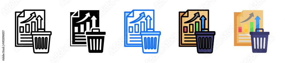 Poster trash icon set multiple style collection