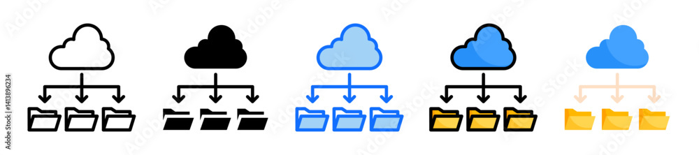 Poster cloud storage icon set multiple style collection