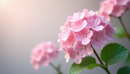 Subtle light pink hydrangeas, serene pastel scene, spring, beauty