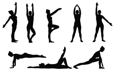 Women's yoga and meditation vector silhouette set