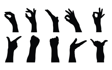 Hand gestures vector silhouette set