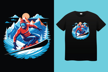 Ski winter sport vintage typography t shirt design with glasses and skier silhouette	