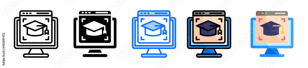 Poster virtual icon set multiple style collection