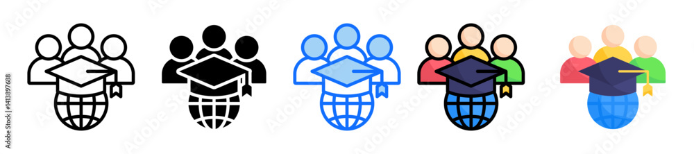 Poster online study group icon set multiple style collection