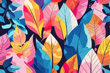 Naklejka premium Vibrant Abstract Leaf Designs in Cheerful Color Palette for Home Decor and Fashion