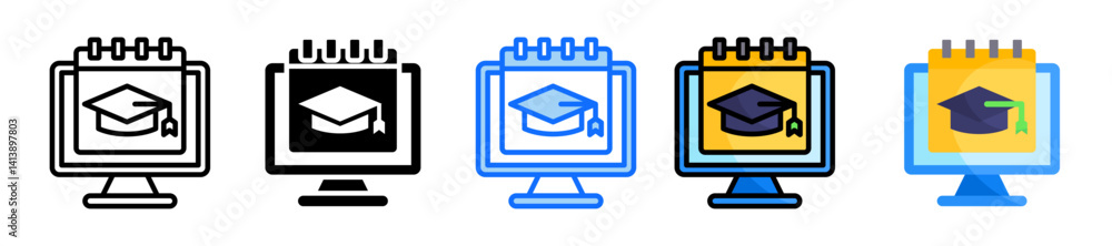 Poster online study schedule icon set multiple style collection