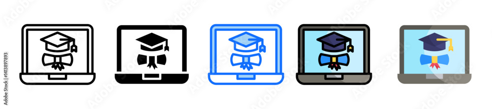 Poster virtual graduation icon set multiple style collection