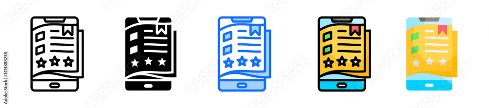 Aufkleber online course evaluation icon set multiple style collection