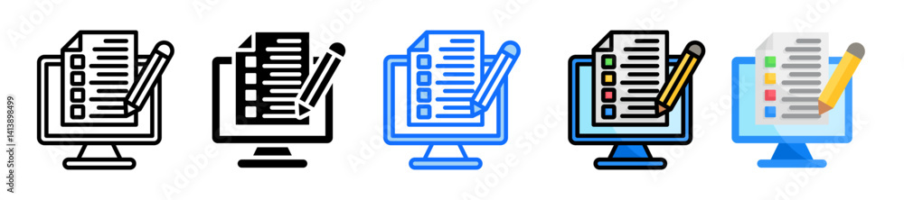 Poster exam icon set multiple style collection