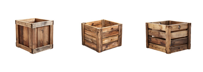Collection of Wooden Crate isolate on transparent background