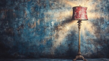 Elegant floor lamp casting a warm glow against a textured wall backdrop