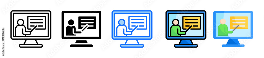 Poster digital teaching icon set multiple style collection