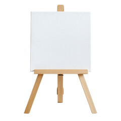 White canvas on a wooden easel isolate on transparent background