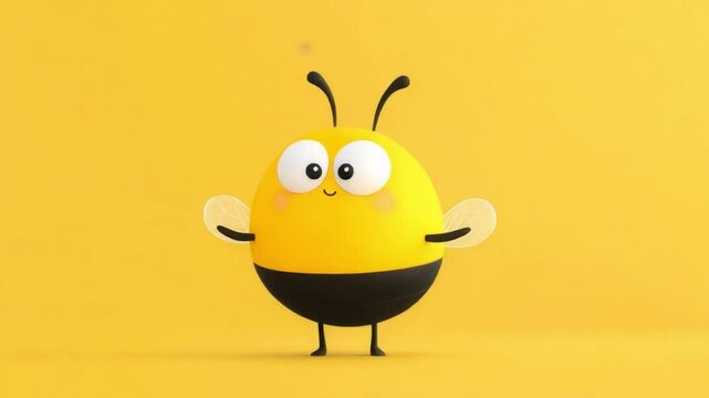 Cute cartoon bee character with bright yellow background, showcasing a cheerful and playful design for children's themed projects and artworks