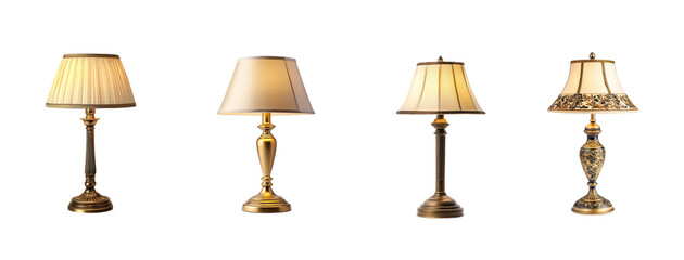 Collection of Classic table lamp side view isolate on transparent background