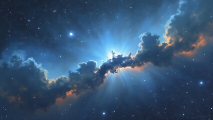 Obraz premium Vibrant Cosmic Cloud Illuminated by Light Rays, Stellar Nebula Scene 