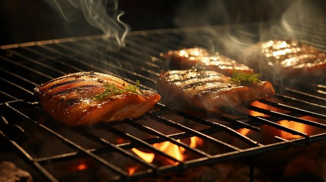 Gyutan on Wire Grill with Smoke Rising