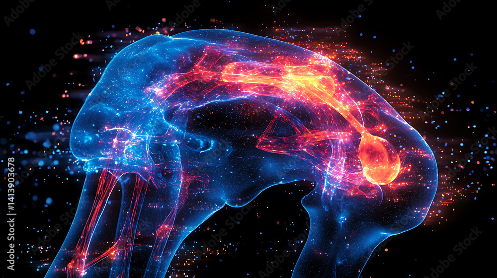 Poster human brain neural network abstract illustration showing cognitive function and brain activity with 
