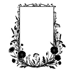 Elegant Floral Frame Border Design with Wildflowers and Poppies for Wedding Invitations or Greeting Cards