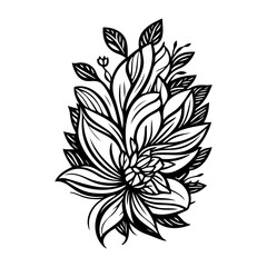 Detailed black and white floral design element