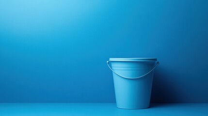 Single blue bucket against a vibrant blue backdrop