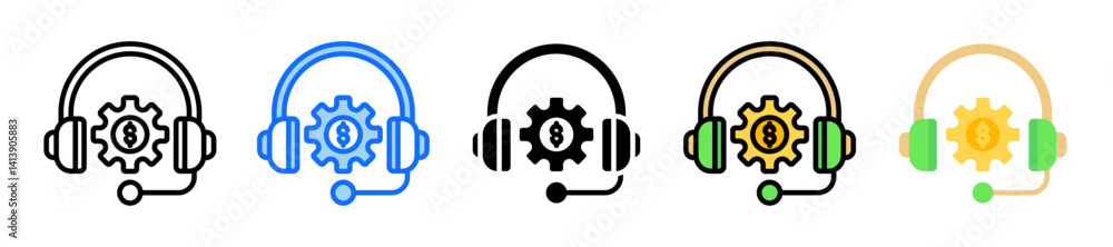 Poster customer service management icon set multiple style collection
