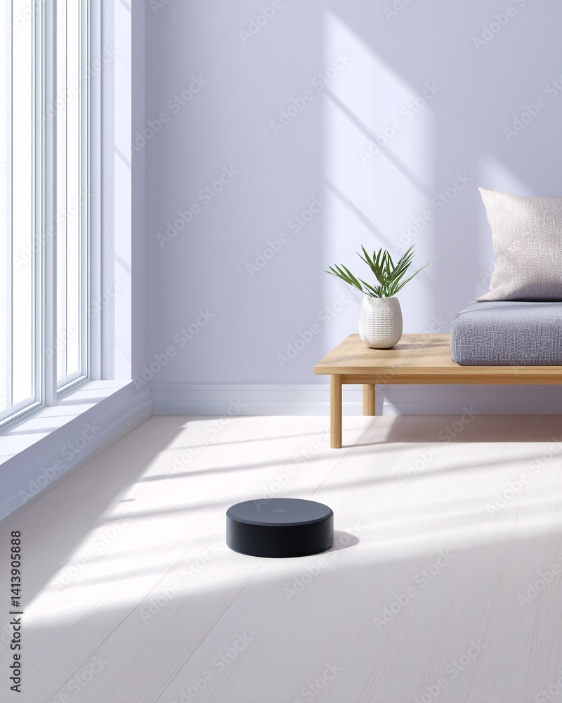 Poster amidst the clean lines and minimalist decor of an ai augmented reality smart home, a remote control 
