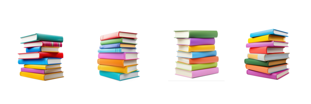 Collection of New colorful stack books isolate on transparent background