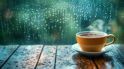 Obraz premium Rainy Day Tea: Warmth and Comfort