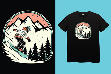 Ski winter sport vintage typography t shirt design with glasses and skier silhouette	