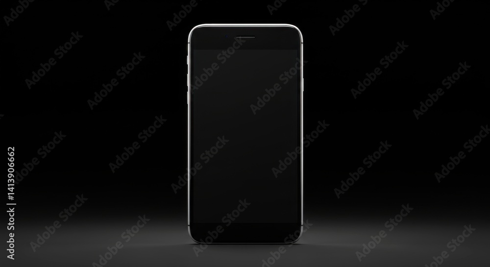 Poster isolated smartphone with a black screen on a dark background in a studio setting with soft lighting