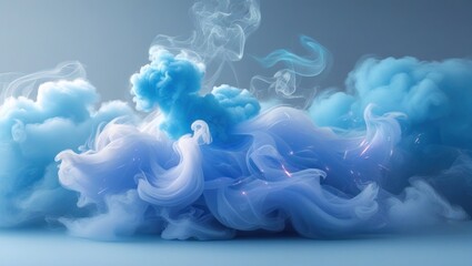 dramatic Clouds of light blue smoke abstract background