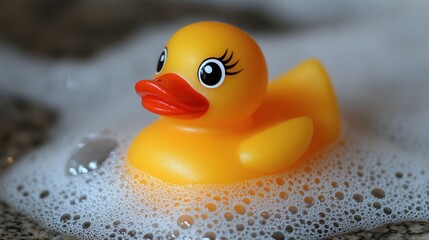 Yellow rubber duck in soapy water (1)