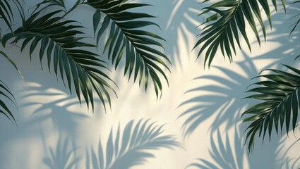 illustrations of shadow of palm leaves on white wall background