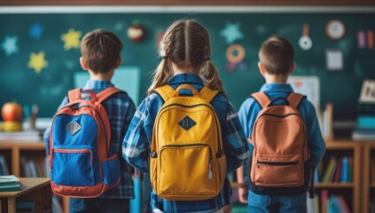 Back to school boy and girl with bags