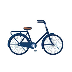 Fototapeta premium A classic blue bicycle with a brown seat and detailed spokes, positioned on a simple background, symbolizing leisure and eco-friendly transport options in urban environments