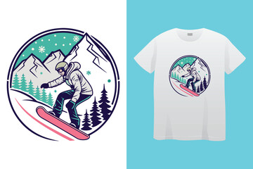 Ski winter sport vintage typography t shirt design with glasses and skier silhouette	