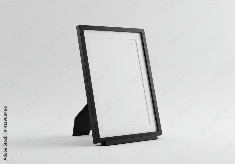 Poster a black picture frame with a white insert standing on a white surface in a studio setting view