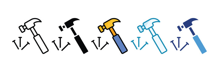 Hammer Icon Set Multiple Style Collection