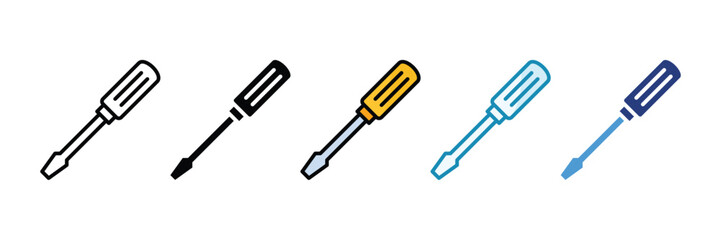 Screwdriver Icon Set Multiple Style Collection