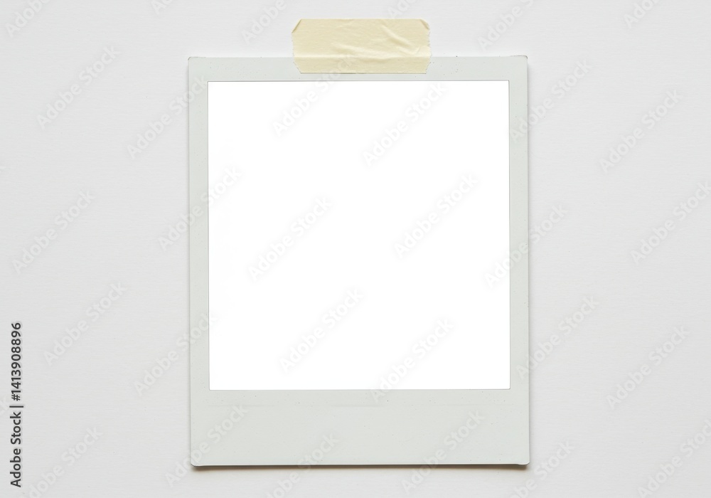 Poster isolated polaroid frame with tape on white wall perfect for adding your own picture or design here