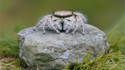 Fototapeta premium Small, light-colored jumping spider on a rock