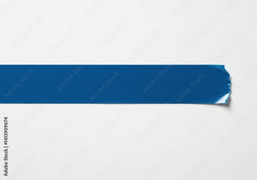 Poster isolated blue tape strip with torn edge on a white background in a studio setting for graphic design