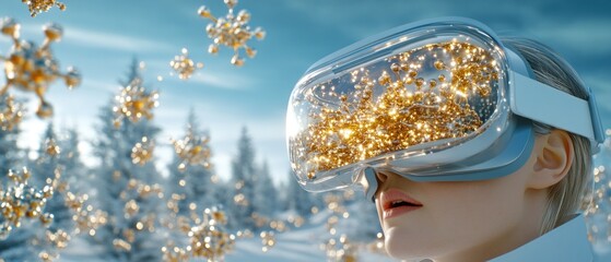 Virtual Winter Wonderland: A Woman Explores a Golden Metaverse Through VR